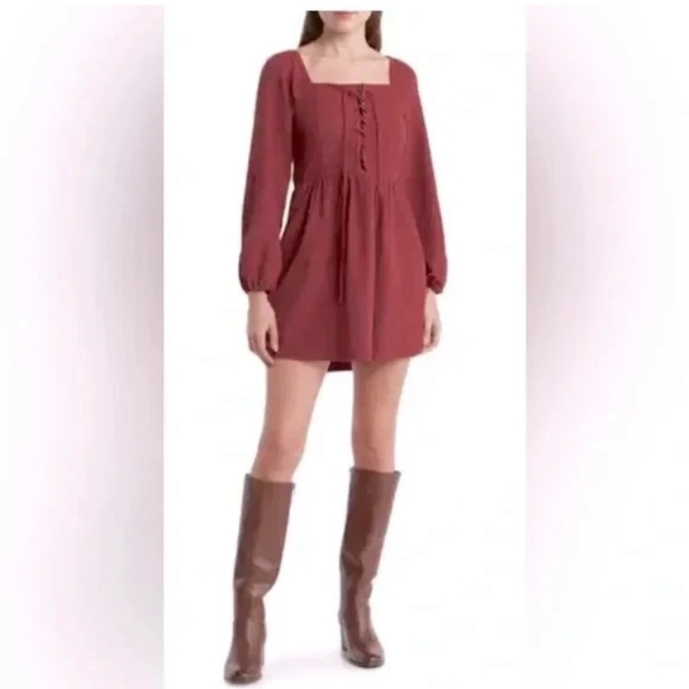 Kirious Los Angeles Wine Crisscross Long Sleeve Mini Dress Boho Festival Size M - Picture 1 of 10